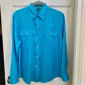 Ralph Lauren Turquoise Women’s Linen Shirt Large 
Excellent like new condition.